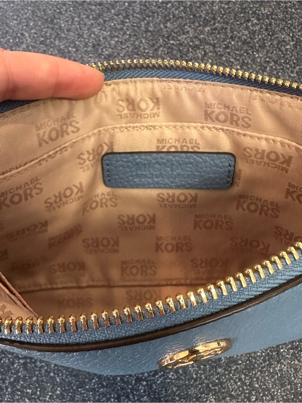 Blue Leather Michael Kors Wristlet Clutch with Gold Accent - Picture 8 of 10